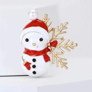 Schattige kerst sneeuwpop broche met rode emaille hoed en gouden sneeuwvlok voor kleding