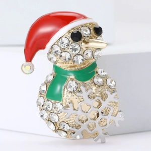 Funkelnde Weihnachts-Pinguin-Brosche mit Kristallen und Emaille auf Goldlegierung