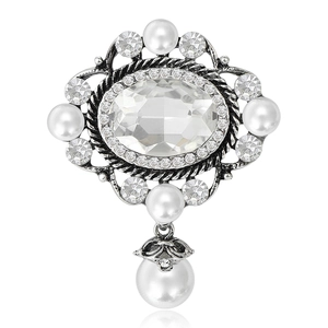 Spilla Vintage di Lusso in Lega di Vetro Cristallo Con Pendaglio di Perla Artificial Elegante Spilla di Strass Gioielli da Donna
