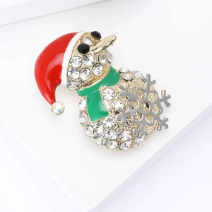 Kreative Weihnachts-Schneemann-Brosche aus Goldlegierung mit Strass und Emaille
