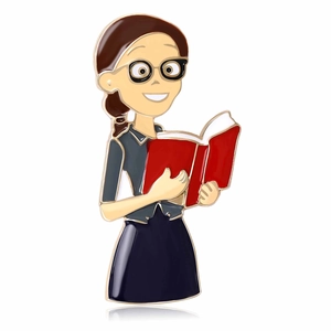 Retro Zinklegierung Emaille Cartoon Lesendes Mädchen Lehrer Brosche Anstecknadel Für Damen Herren Mode Kleidung Zubehör Geschenk