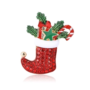 Christmas Stocking Rhinestone Enamel Brooch For Women Men Festive Alloy Candy Cane Star Brooches Jewelry Pin Holiday Gift