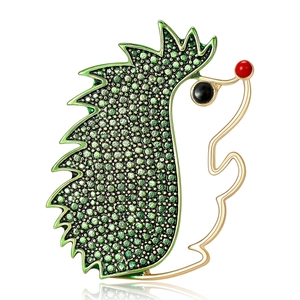 Vintage Alloy Hedgehog Brooch For Women Men Cute Animal Rhinestone Drip Oil Pin Clothing Accessories Badge Jewelry Gift