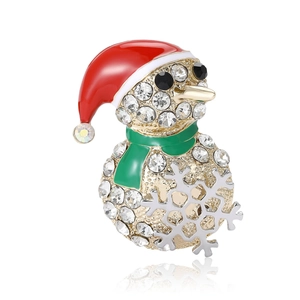 Festliche Weihnachten Schneemann Brosche Legierung Strass Emaille Süße Schneeflocke Corsage Pin Für Damen Mantel Zubehör Geschenk