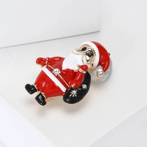 Broche de Papá Noel de moda en esmalte con pedrería para decoración de ropa navideña