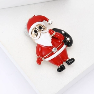 Broche de Papá Noel de moda en esmalte con diamantes de imitación en base dorada