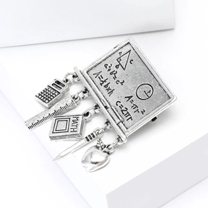 Mathematics blackboard brooch in vintage silver alloy with educational pendants