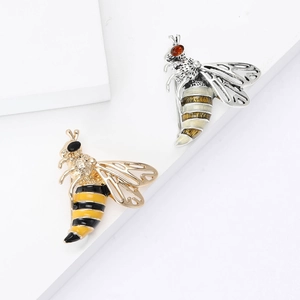 Chic honey bee brooches with gold and antique silver finish featuring sparkling rhinestones