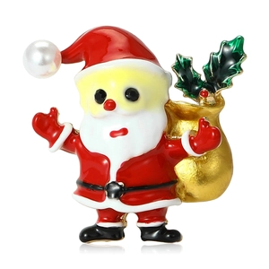 Broche Père Noël Émaillée Avec Fausse Künstliche Perle Alliage Épingle de Noël pour Femmes Bijoux de Vêtements Festifs Cadeau