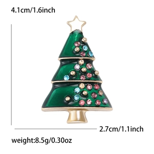 Enamel Christmas tree brooch with colorful rhinestones and gold star, 4.1cm high