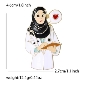 Muslim female doctor enamel brooch pin with stethoscope and heart for medical workers