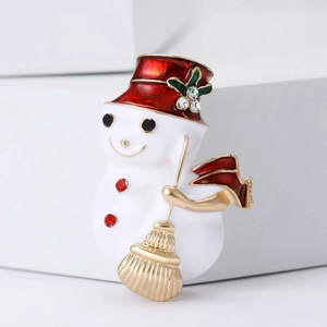 Broche bonhomme de neige de Noël créative avec strass brillants et finition émail blanc