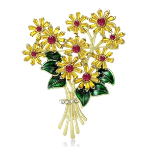 Élégant Broche Bouquet de Marguerites pour Femmes Alliage Strass Épingle Florale Mode Émail Fleur Corsage Accessoires Vintage