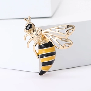 Exquisite gold honey bee brooch with yellow enamel wings and zircon for women suits