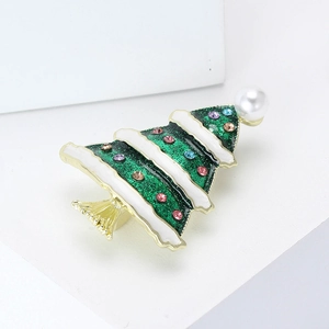Christmas Tree Brooch Enamel Rhinestone Faux Artificial Pearl Pin Gold Alloy Holiday Jewelry For Women Party Celebration Gift Jewelry