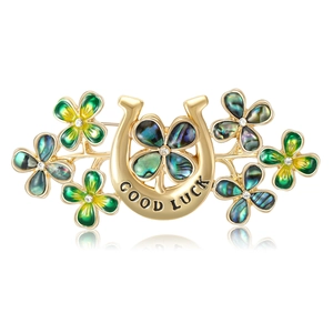 Exquisite Alloy Horseshoe Four-Leaf Clover Brooch For Women Gold Rhinestone Good Luck Lapel Pin Fashion Jewelry Gift