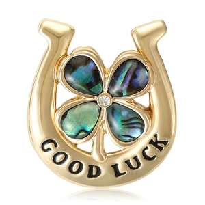 Exquise Broche en Alliage Fer à Cheval et Trèfle à Quatre Feuilles pour Femmes Couleur Or Strass Motif Good Luck Accessoire