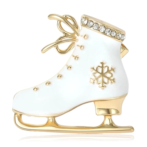 Christmas Ice Skate Brooch For Women Alloy Rhinestone Enamel Snowflake Winter Sports Brooches Elegant Party Suit Corsage Gift