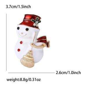 Broche bonhomme de neige de Noël en alliage avec chapeau rouge et balai doré, dimensions