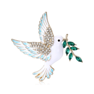 Eleganter Legierung Emaille Friedenstaube Brosche Mit Strasssteinen Vergoldet Vogel Olivenzweig Nadel Für Damen Mode Pullover Mantel Schmuck