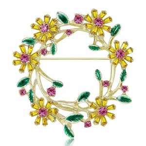 Eleganter Legierung Strass Blumenkranz Brosche Für Damen Mode Pflanzen Emaille Floral Korsage Zubehör Party Schmuck Geschenk