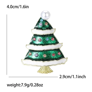 Enamel Christmas tree brooch with colorful rhinestones and a white pearl on top