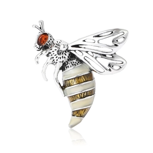 Exquisite rhinestone bee brooch with silver wings and orange gemstone eyes for women suit