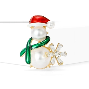 Broche Bonhomme de Neige de Noël Künstliche Perle Émail Flocon de Neige Strass Épingle Alliage Plaqué Or Bijoux pour Femme Homme Manteau Cadeau
