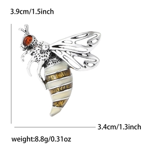 Exquisite copper bee brooch with zircon wings and dimensions in a minimalist view