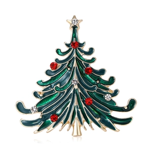 Elegant Christmas Tree Brooch For Women Alloy Rhinestone Enamel Festive Pin Green Gold Sparkly Holiday Jewelry Gift