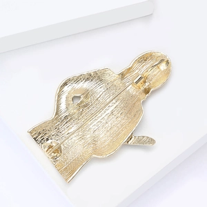 Detailed back view of a gold metal doctor brooch with a secure rotating pin fastener