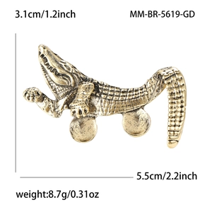 Vintage gold alloy crocodile brooch with rhinestones for suits, size 5.5cm x 3.1cm