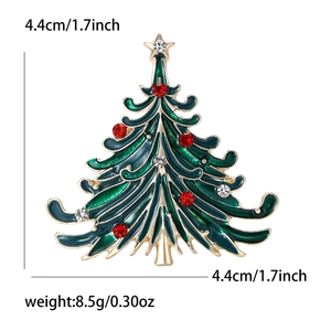 Exquisite green enamel Christmas tree brooch with red rhinestones and 1.7-inch size marking