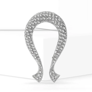 Vue détaillée d'une broche Omega argentée avec strass étincelants sertis en pavé