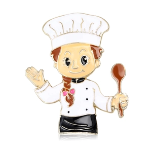 Cartoon Koch Weibliche Figur Emaille Brosche Pin Legierung Tropf Öl Professionelle Koch Charakter Abzeichen Für Anzug Revers Uniform Zubehör
