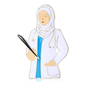 Cartoon Hijab Ärztin Emaille Pin Legierung Brosche Medizinische Pflege Stethoskop Geschenk Für Damen Mantel Revers Abzeichen