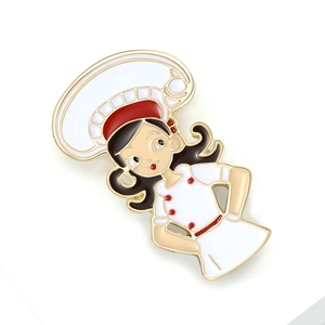 Creative cartoon chef character brooch pin in gold plated alloy for suits and collars