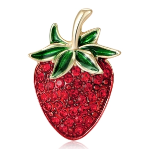 Broche Fraise Exquise pour Femmes Mode Alliage Strass Rouge Fruit Corsage Bijoux Accessoire pour Costume Cardigan