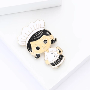 Broche créative en émail pour fille chef avec toque blanche et uniforme pour costumes