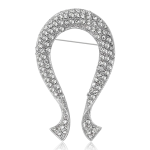 Broche élégante en forme de U argenté avec strass brillants pour tenues de soirée chic