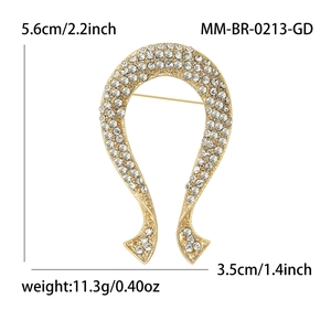 Élégante broche en U dorée avec strass blancs, taille 5,6 cm x 3,5 cm pour femme