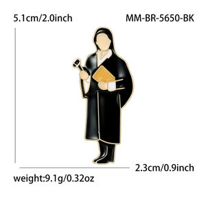 Lawyer judge brooch pin in black enamel and gold finish with product dimensions