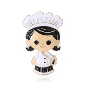Broche en Émail de Fille de Chef de Dessin Animé Badge de Personnage Culinaire Mignon pour Revers Costume Col Vêtements Décoration Accessoires