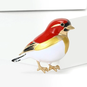 Fashionable colorful enamel bird brooch pin with golden metal finish for women