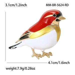 Cute bird enamel brooch pin for women with dimensions and weight measurements