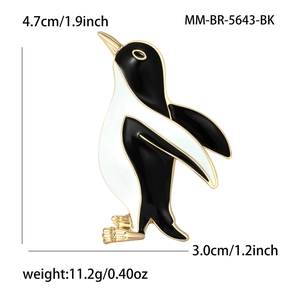 Broche pingouin mignonne en émail et alliage pour femmes en noir et blanc