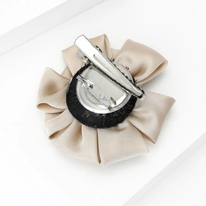 Champagne gold satin flower brooch and hair clip with shiny pleated texture