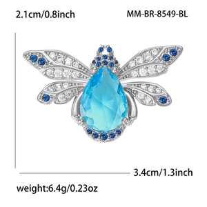 Broche abeille en cristal bleu et alliage argenté avec strass dimensions de 3,4cm sur 2,1cm