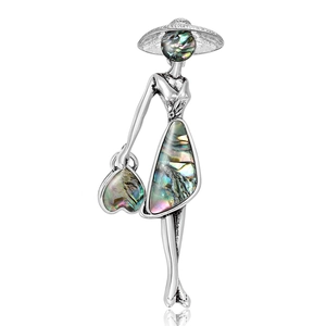 Elegante Abalone Schelp Mode Dame Broche Pin Legering Irillerend Kunstparelmoer Vrouw Hart Tas Vintage Sieraden Voor Dames