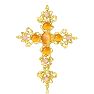 Broche Croix Ajourée Baroque Vintage Alliage Incrusté de Strass Pin's de Revers Religieux Accessoire Bijoux Mode Femme